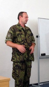 Major Karel Klinovsky wasted few words, telling Kent State students his job as military and that of embedded journalists. 